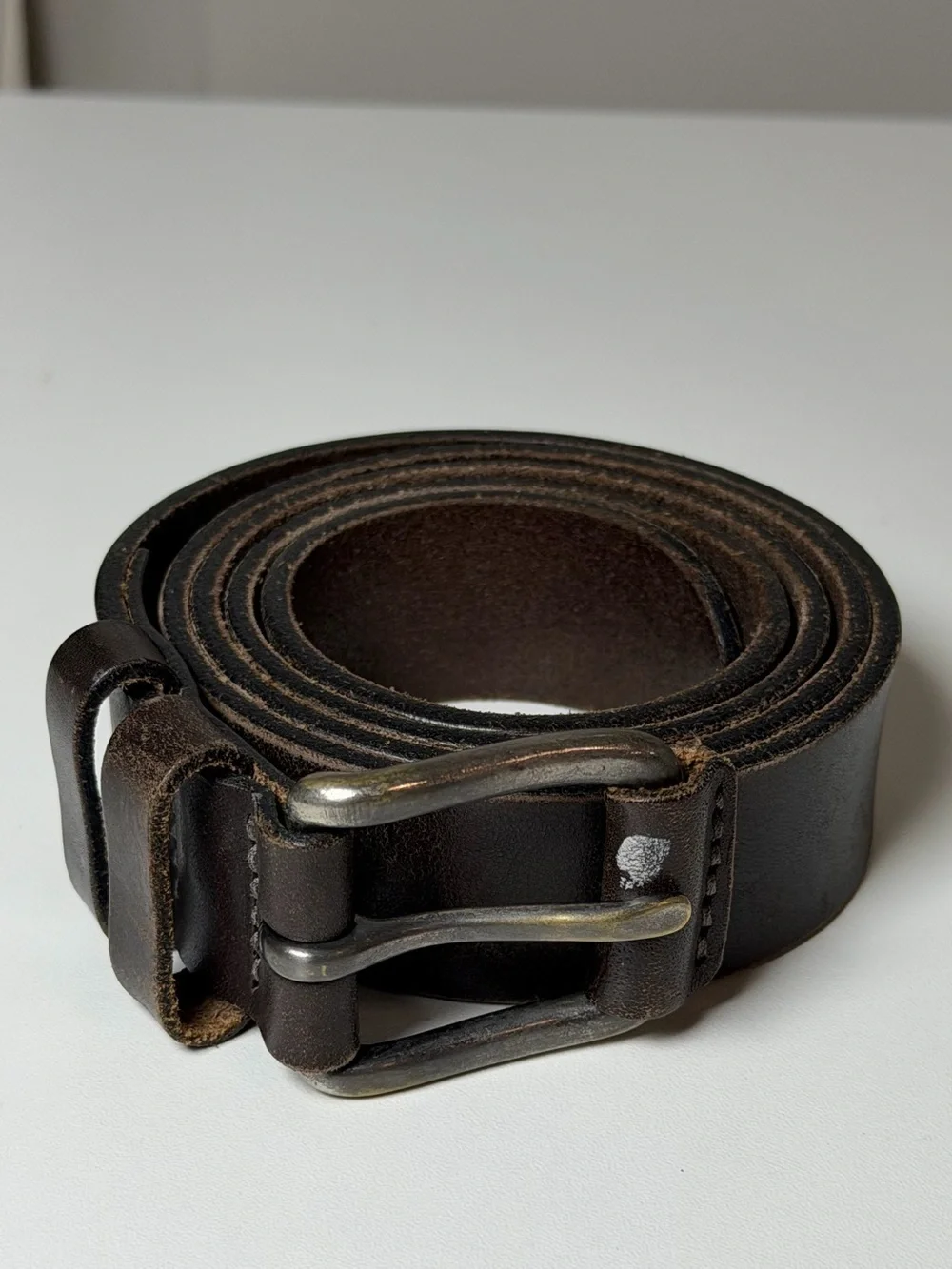 RICHARDS Fine Attire Genuine Leather Made in USA Brown Belt Antique Metal Buckle
